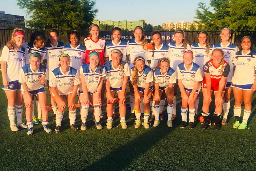 The FC Dallas WPSL team pose for a team photo prior to the 10-1 win over Little Rock Rangers...