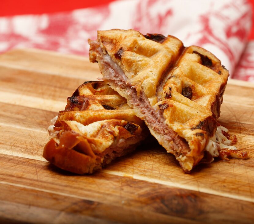 Waffled Raisin Challah with Buffalo Mozzarella, Prosciutto and Fig Jam, AKA Nirvana