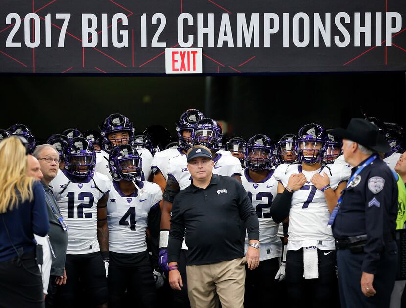 TCU Horned Frogs head coach Gary Patterson and his team wait to take the field against the...