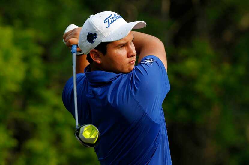 Plano West's Andy Lopez tees off on hole 14 during the UIL 6A state golf tournament at...
