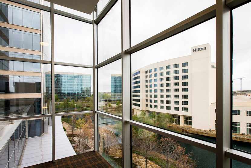 The Hilton Hotel seen among office buildings at the Granite Park office park on the...