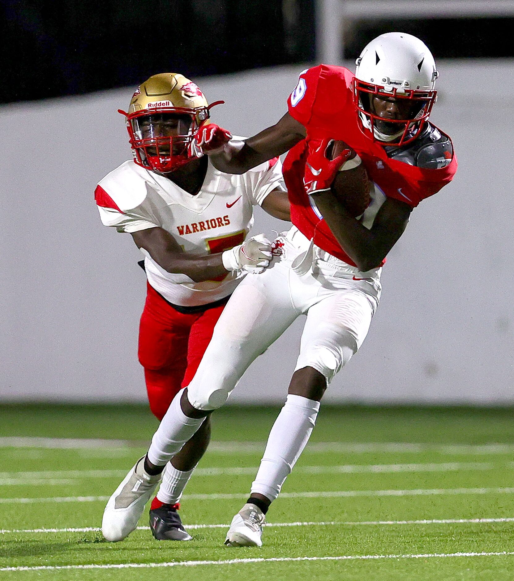 Skyline wide receiver Brandon Barnes (19) comes up with a reception against South Grand...