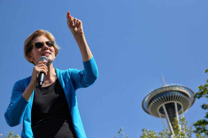 Democratic presidential candidate Sen. Elizabeth Warren speaks to supporters gathered for...