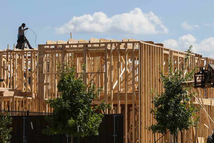 A home under construction in August at The Grove development on Copperbeach Street in Frisco.