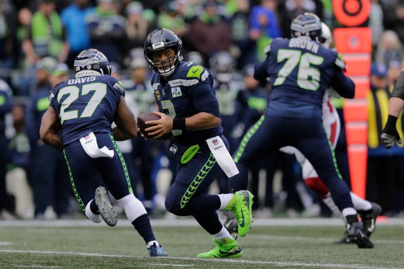 Seattle Seahawks quarterback Russell Wilson in action against the Arizona Cardinals during...