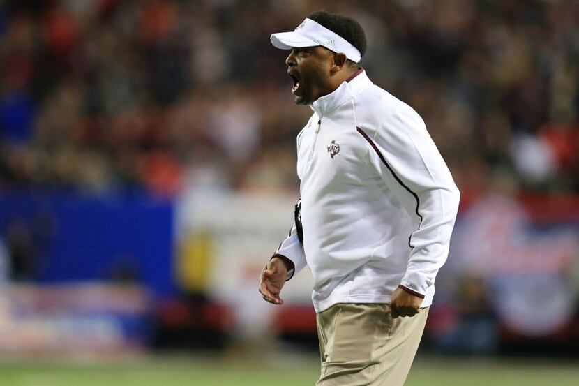 Texas A&M Aggies head coach Kevin Sumlin reacts from the sidelines in the third quarter...