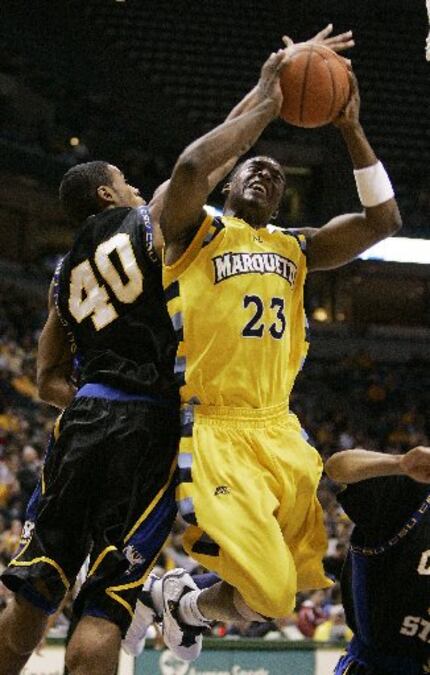 Marquette's Wesley Matthews (23) goes up for a shot against Coppin State's Robert Pressey...
