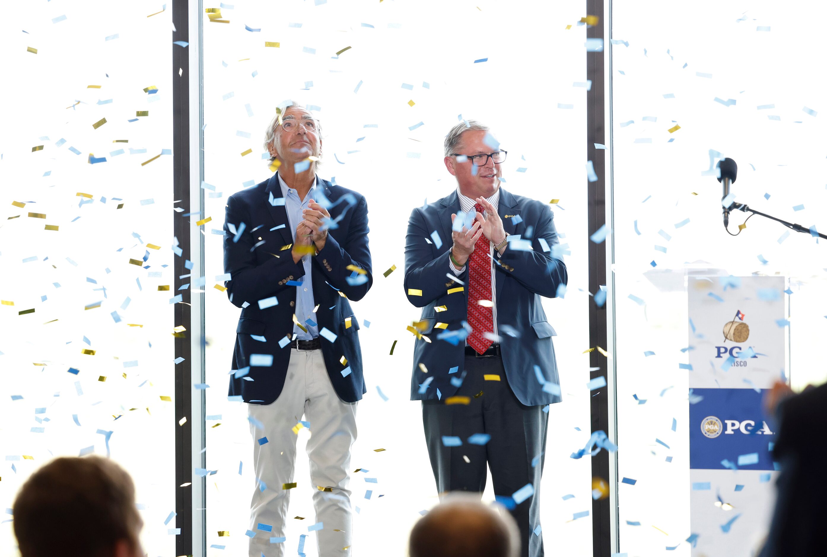 PGA of America CEO, Seth Waugh (left) and PGA of America president, Jim Richerson on stage...