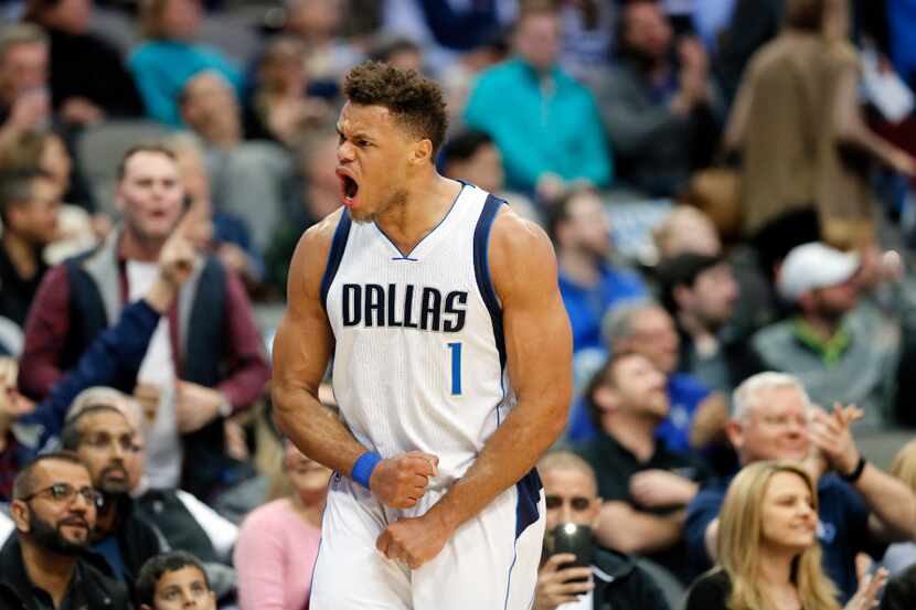Dallas Mavericks guard Justin Anderson (1) celebrates a basket against the Utah Jazz in the...