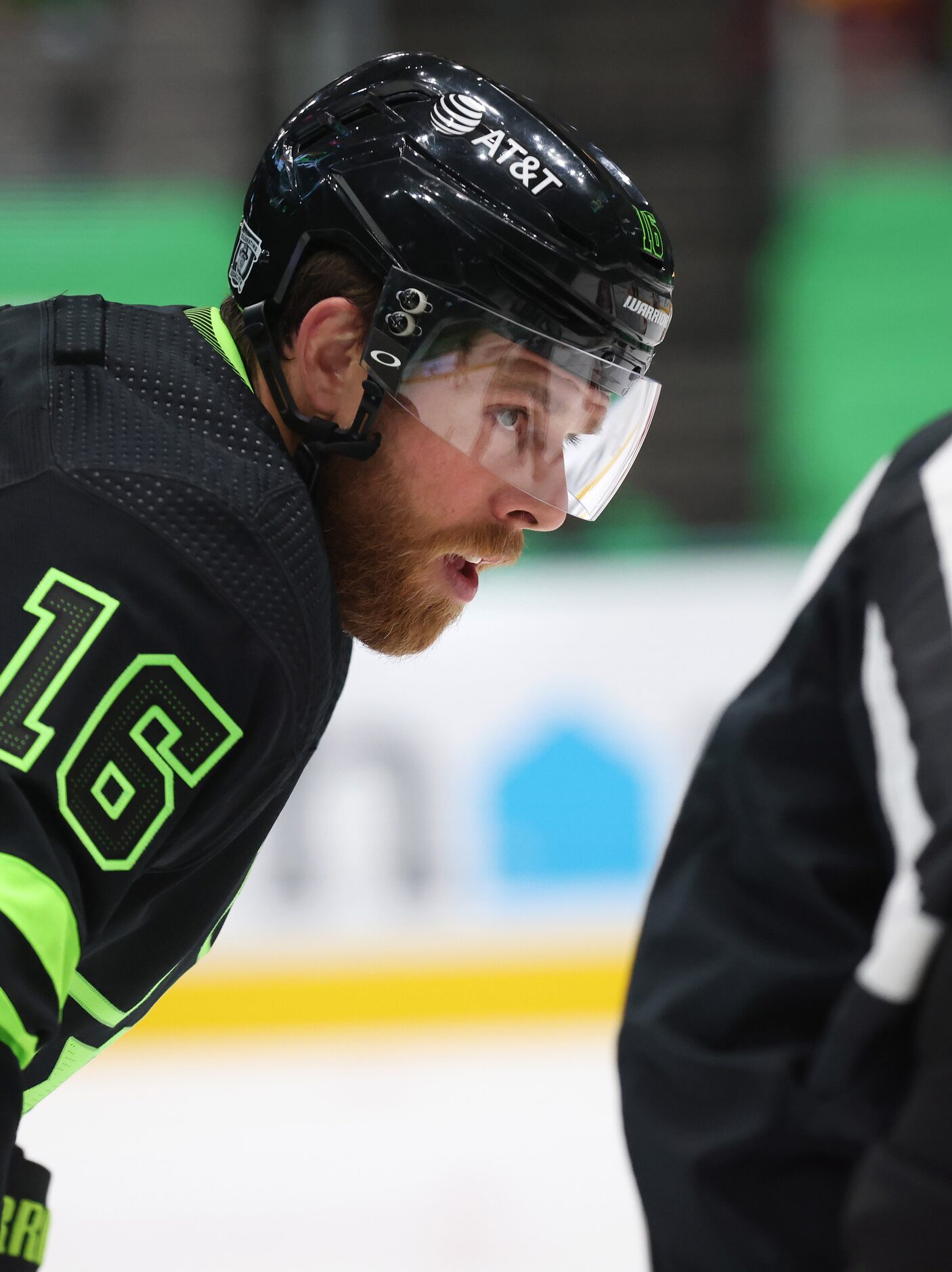 Dallas Stars center Joe Pavelski (16) before a faceoff in a game against the Detroit Red...