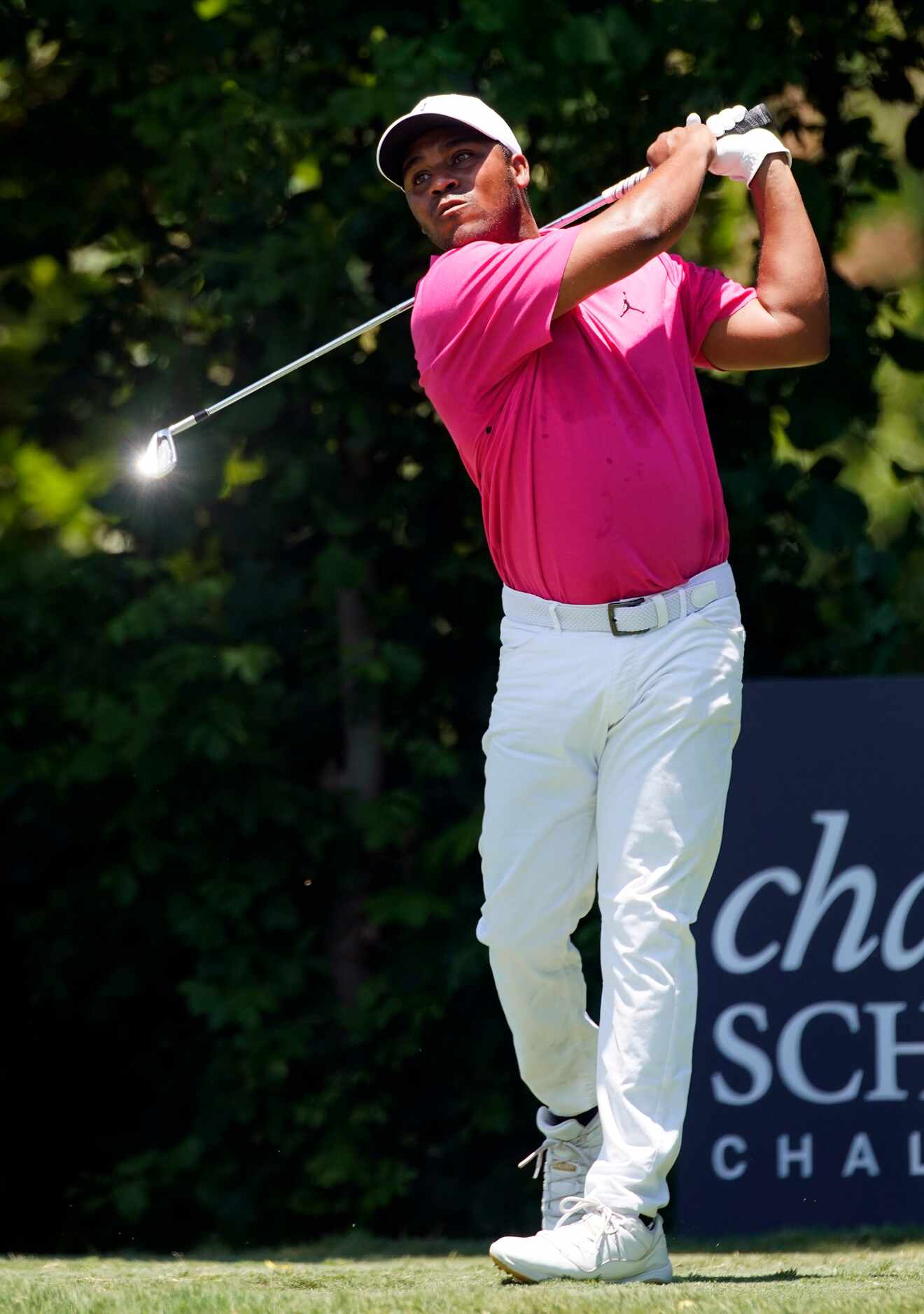 PGA Tour golfer Harold Varner III
tees off of No. 6 during the final round of the Charles...