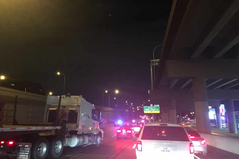 An image of traffic being diverted off Interstate 635 at Josey Lane, posted by NBC's Eva Parks.