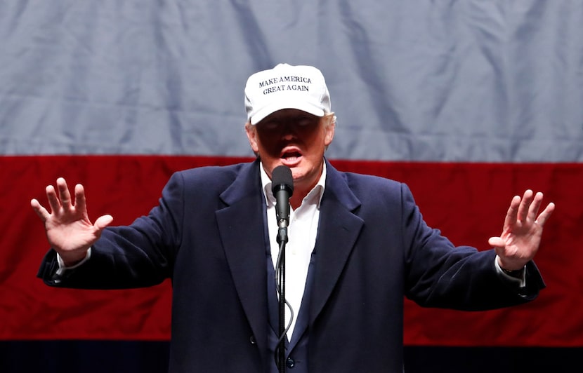 Republican presidential candidate Donald Trump speaks at a campaign rally in Sterling...