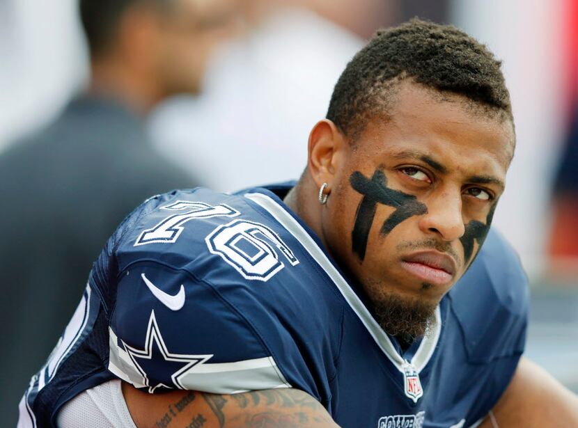 Dallas Cowboys defensive end Greg Hardy (76) on the bench before a game against the Tampa...