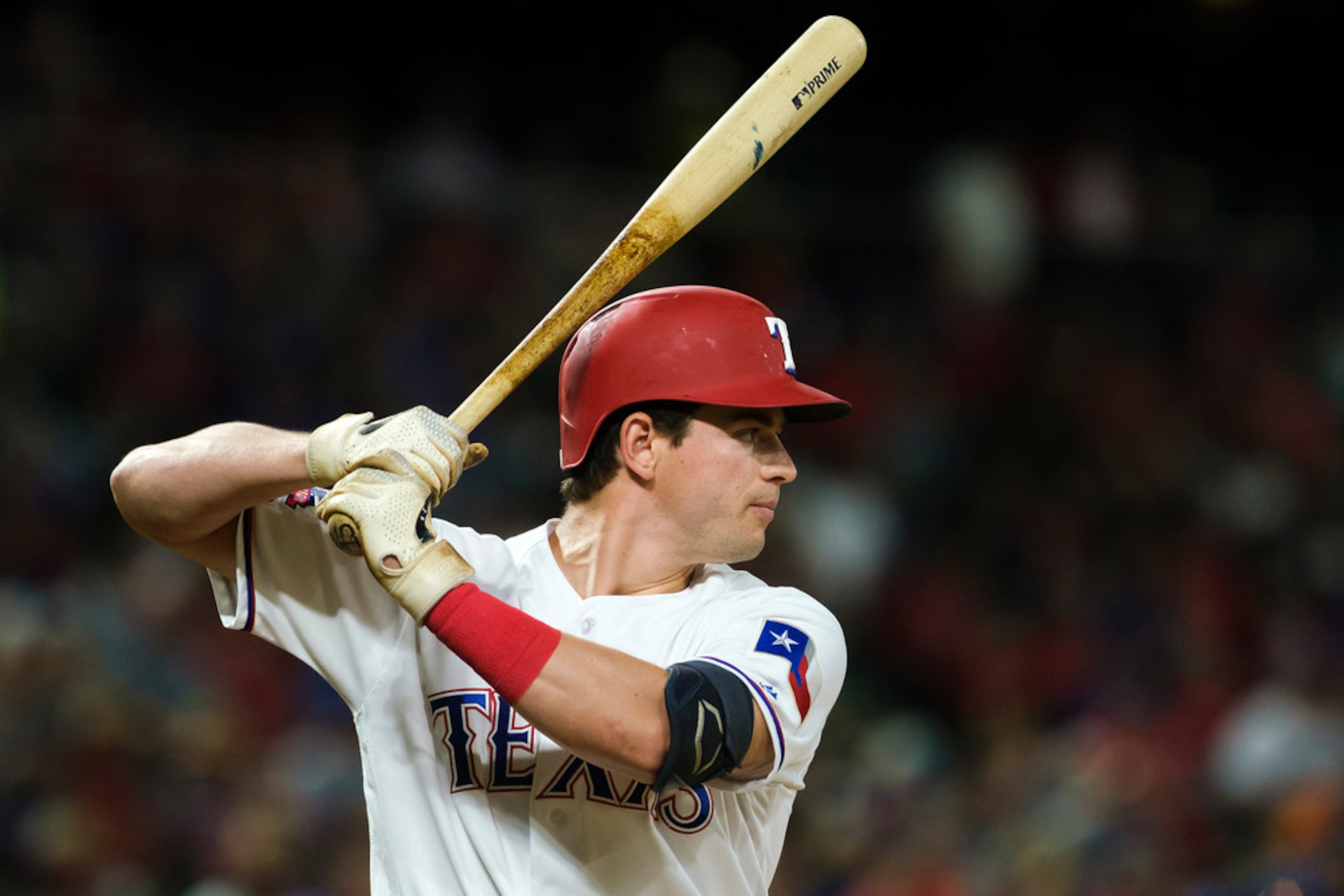 Texas Rangers designated hitter Nick Solak bats during the sixth inning against the Seattle...