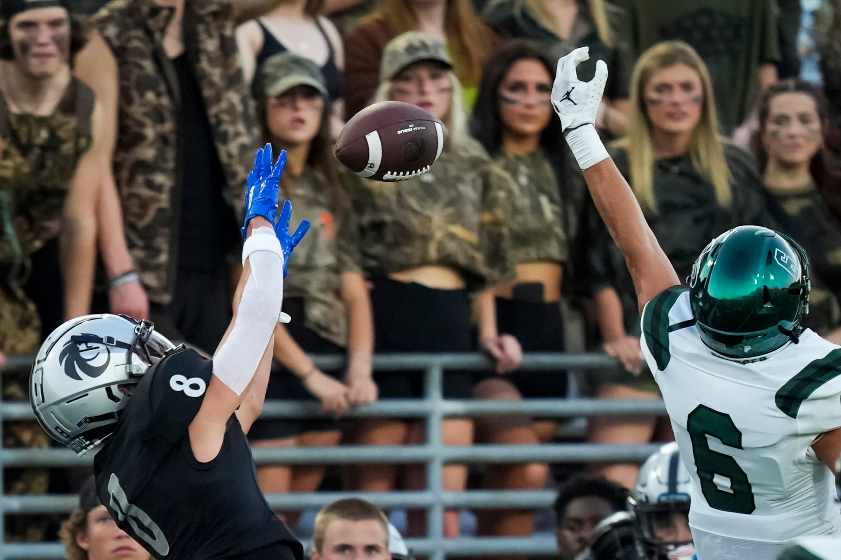 Denton Guyer wide receiver Sutton Lee (8) can’t make a catch as Prosper defensive back Adam...