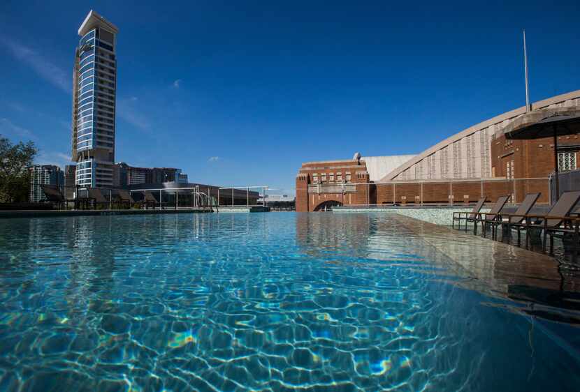 The sixth floor pool overlooking the American Airlines center at the new Ascent Victory Park...