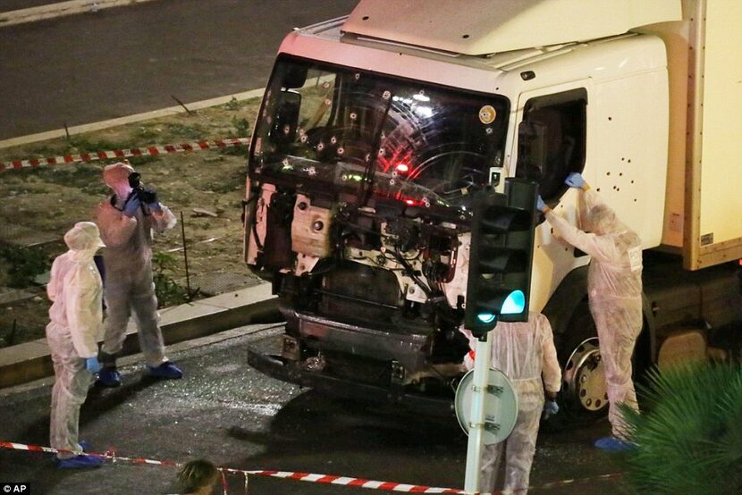 A truck drove into crowds of people celebrating Bastille Day on July 14, 2016, in Nice,...