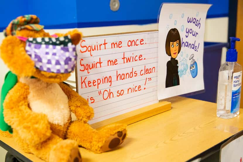 Signs inside a classroom at Jerry R. Junkins Elementary in Carrollton.