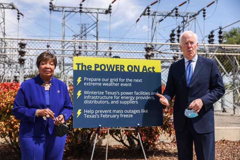 Sen. John Cornyn and Rep. Eddie Bernice Johnson announce legislation at an electrical...