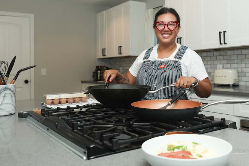 Anna Swann, the owner and chef of Ulam Dallas, a modern Filipino kitchen, poses after...
