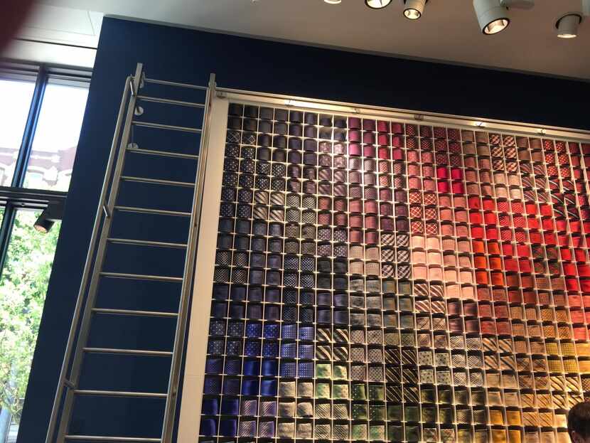A wall of ties in Suitsupply's Dallas store in West Village.