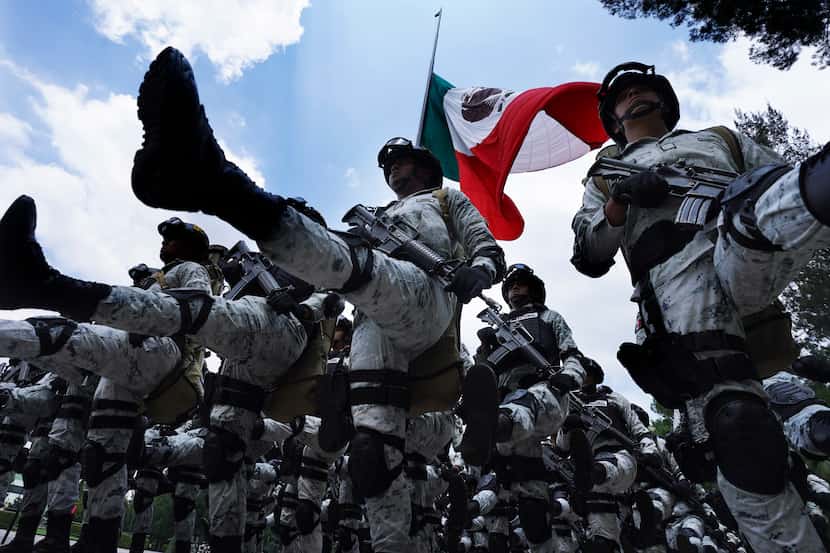 La Guardia Nacional ensaya para el desfile del Día de la Independencia en el Campo1 Militar...