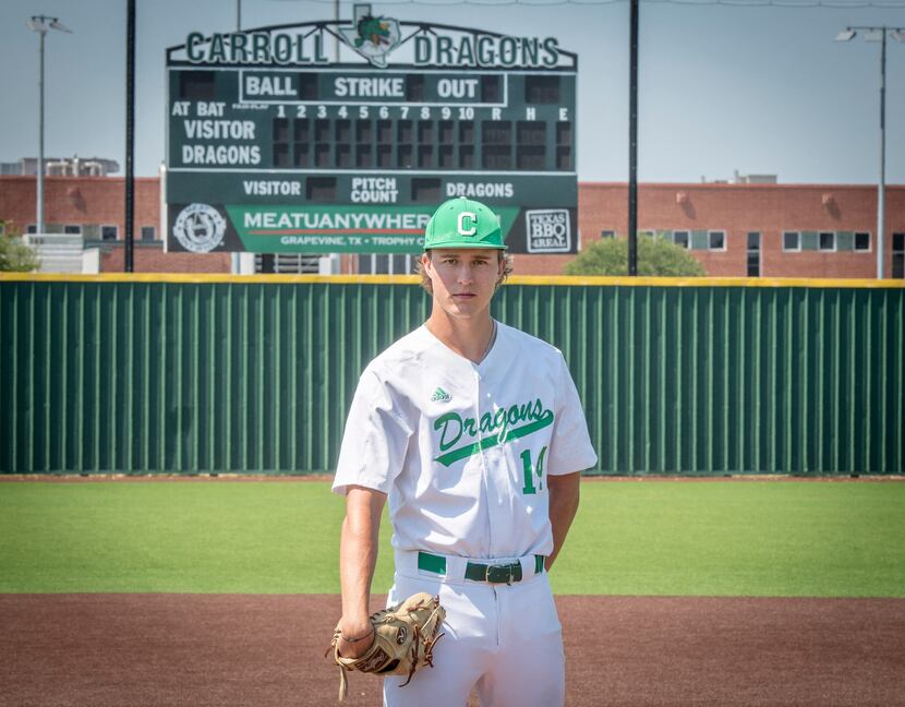 Soiuthlake Carroll pitcher Griffin Herring at Southlake Carroll H.S. baseball field in...