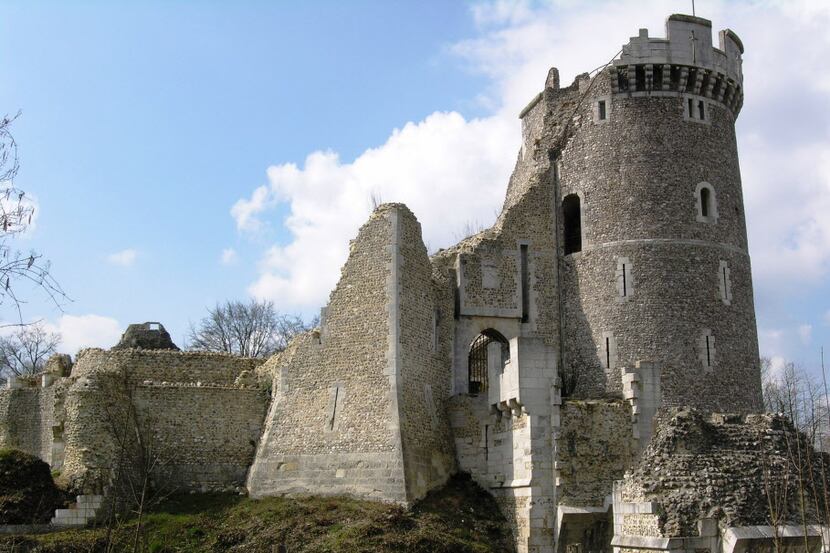 Ruins of the Norman castle belonging to Robert the Devil, above the Seine riverside town of...