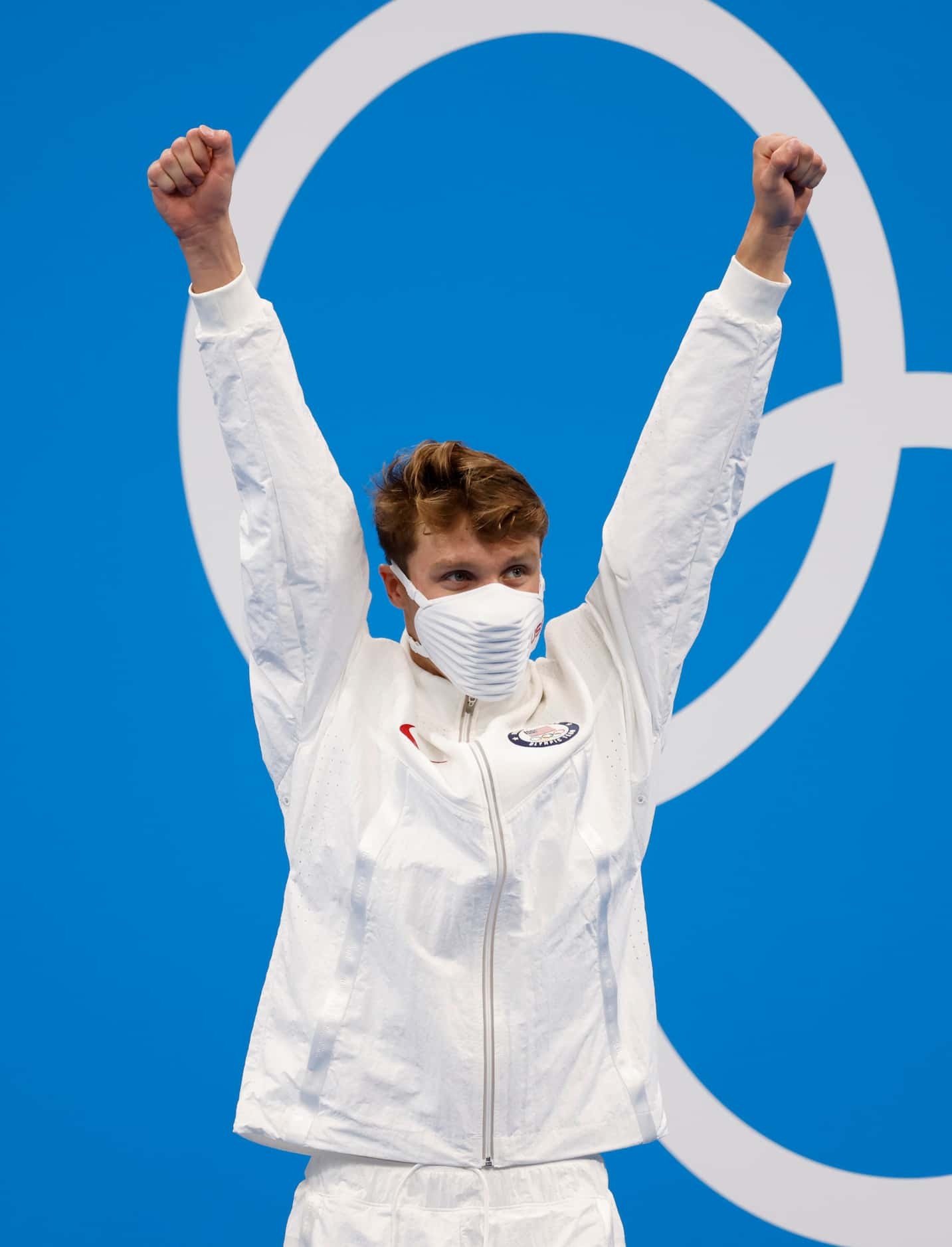 USA’s Robert Finke celebrates before getting his gold medal in the men’s 1500 meter...