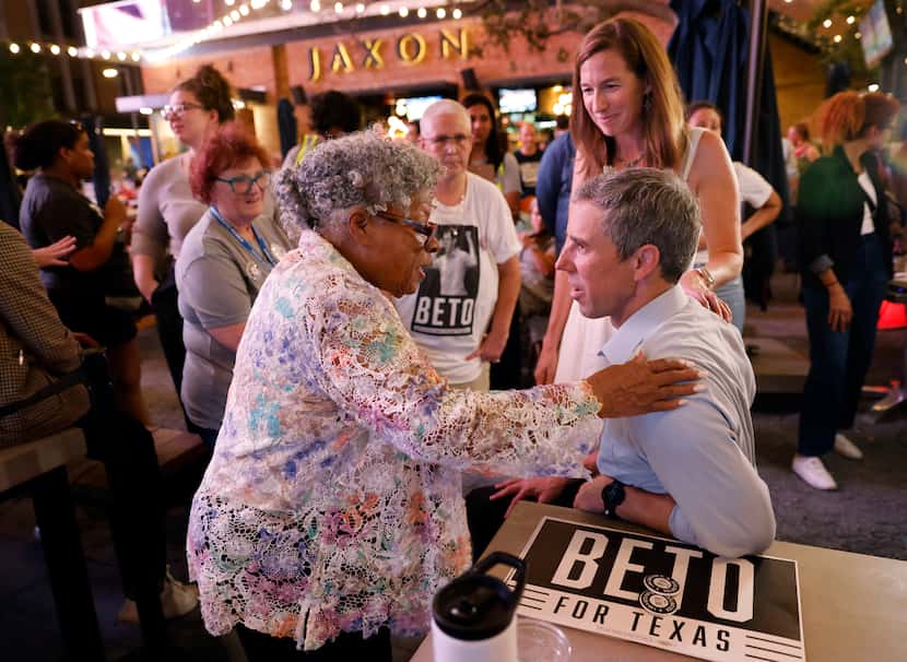 Democratic gubernatorial challenger Beto O'Rourke (right) and his wife, Amy, conversed with...