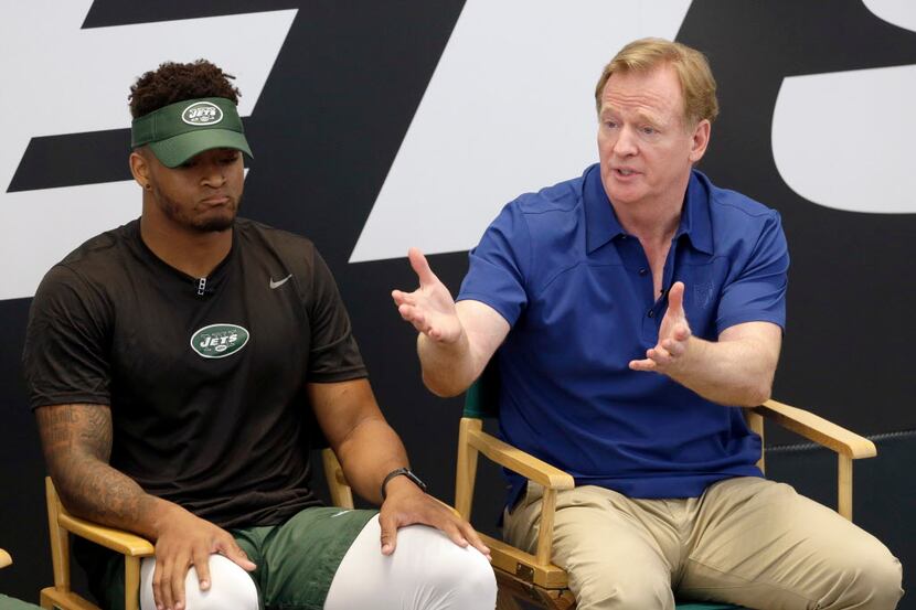 New York Jets Jamal Adams and NFL commissioner Roger Goodell take questions from fans as...
