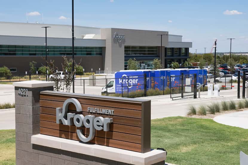 The exterior of Kroger’s 350,000-square-foot automated in southern Dallas opened in July...