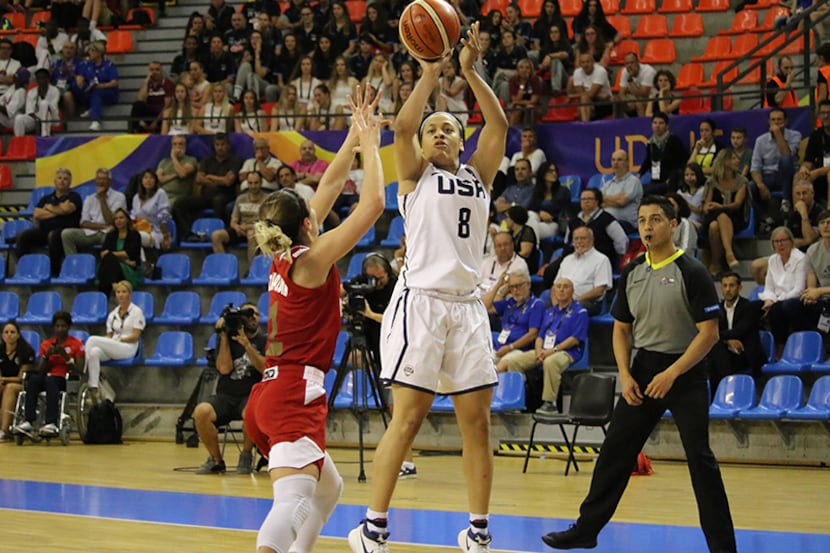Chennedy Carter (8) scored 31 points for the United States in an 86-82 loss to Russia in the...
