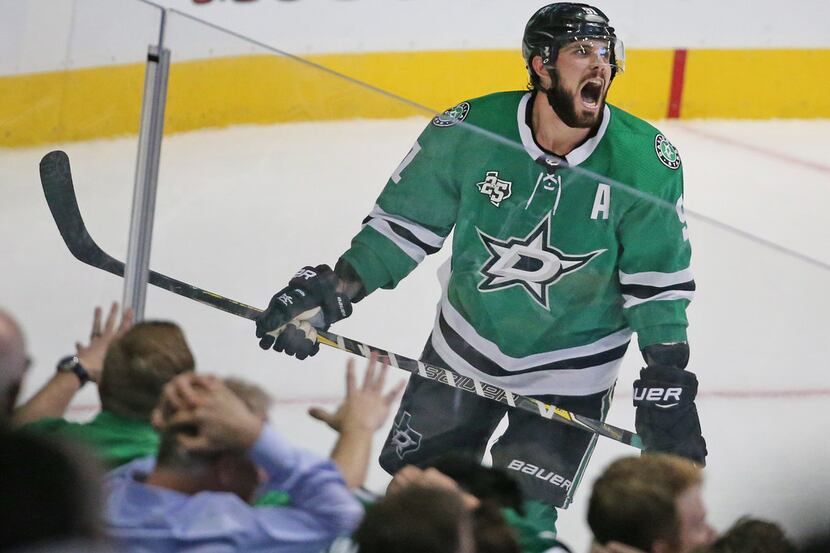 Dallas Stars center Tyler Seguin (91) reacts to missing a scoring opportunity in the third...
