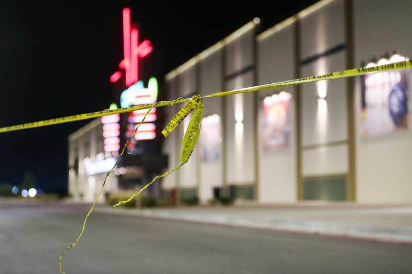 Police tape hung at a Cinergy movie theater Aug. 31, 2019, in Odessa following a mass...