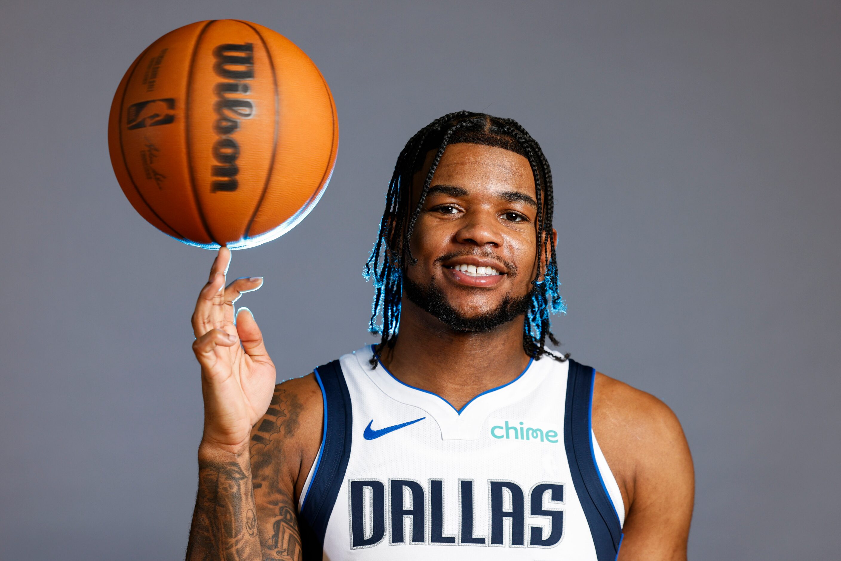 Dallas Mavericks’ Jaden Hardy poses for a photo during the media day on Friday, Sept. 29,...