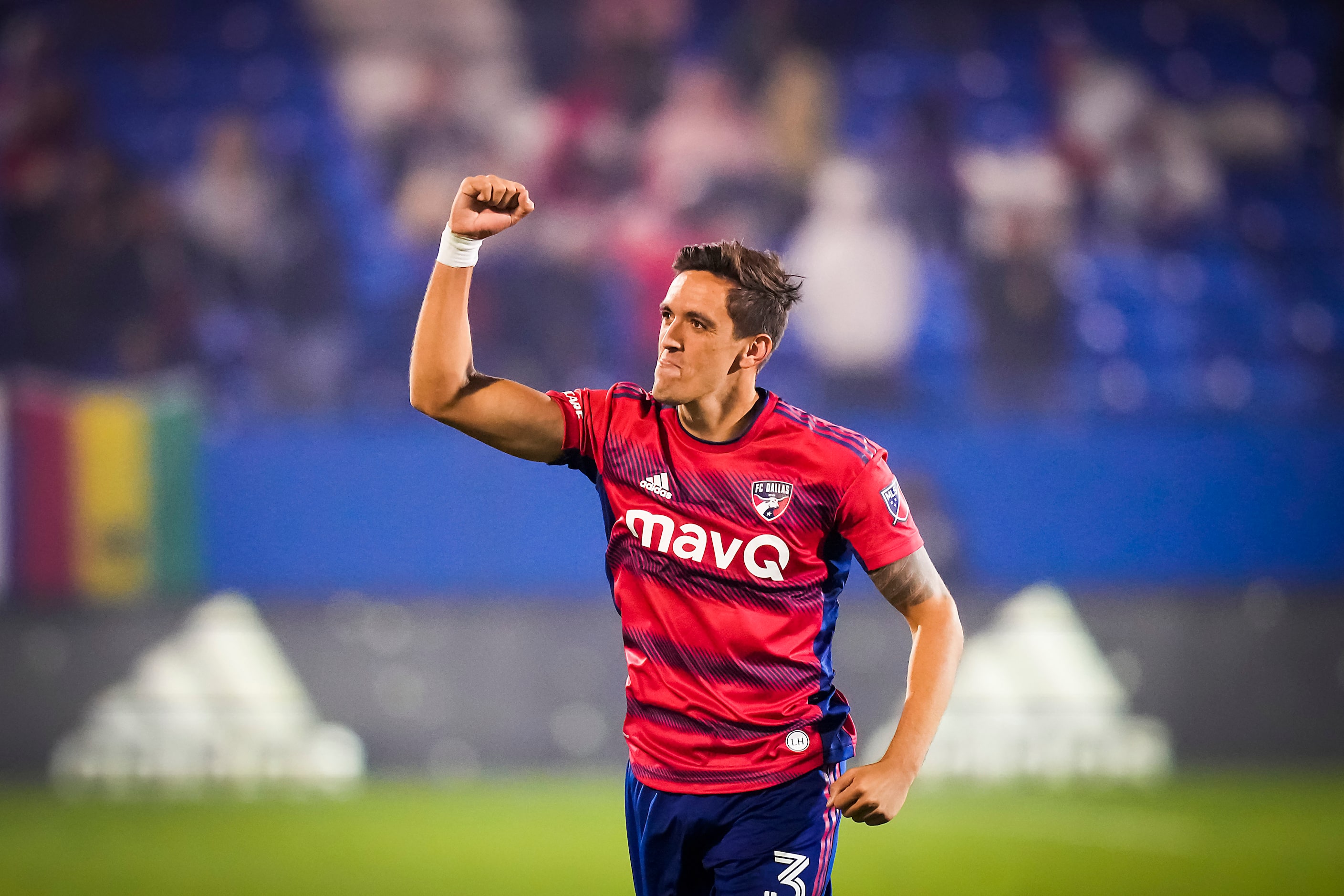 FC Dallas defender José Antonio Martínez (3) celebrates after a shootout victory over...