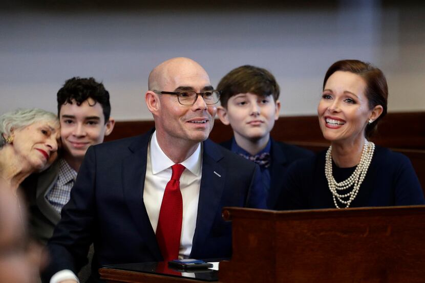 Texas House Speaker Dennis Bonnen, R-Angleton, center, shown with his family on the first...