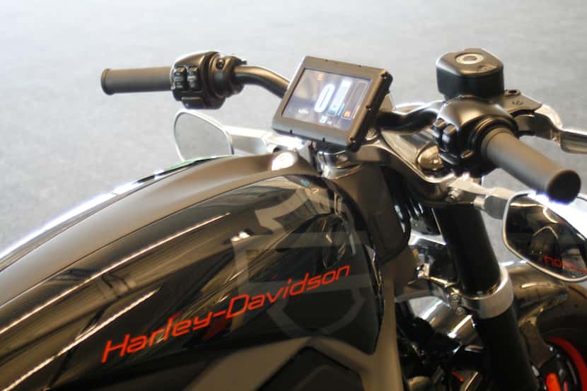 The control screen on Harley-Davidson's new electric motorcycle is shown at the company's...
