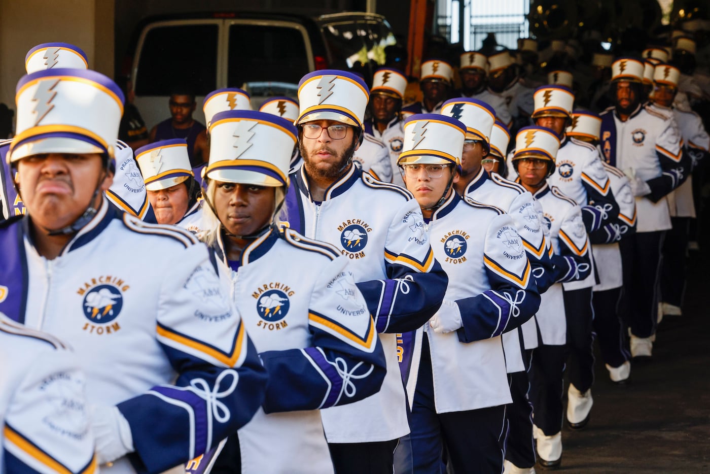 The Prairie View A&M marching band enters the Cotton Bowl before the State Fair Classic...