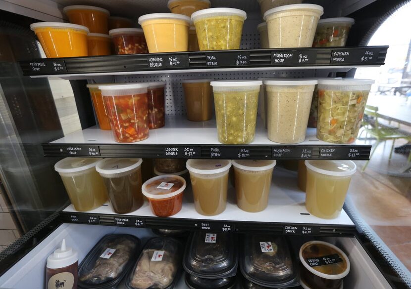 Some of the fresh soups and stocks ready for sale at Stocks and Bondy.