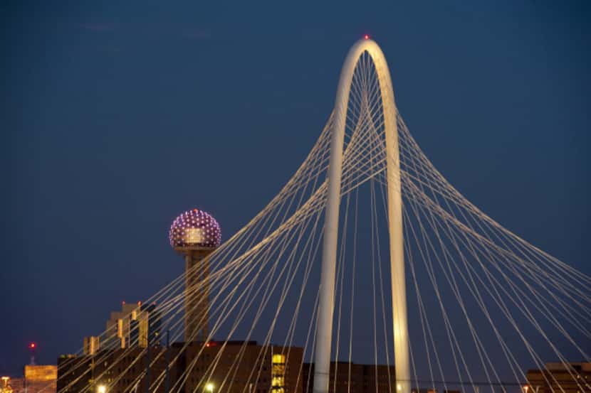 The Margaret Hunt Hill Bridge, designed by Santiago Calatrava, opened in March 2012 at a...