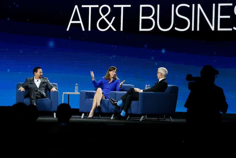 Deloitte CEO Cathy Engelbert is interviewed by CNN's Anderson Cooper (right) during the AT&T...
