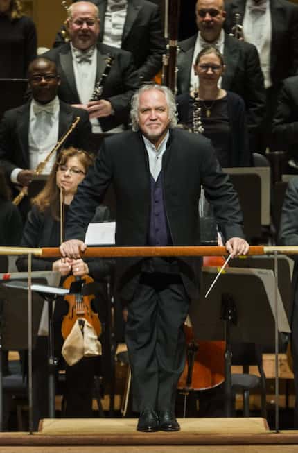 Conductor Donald Runnicles takes a bow before conducting the Dallas Symphony Orchestra on...