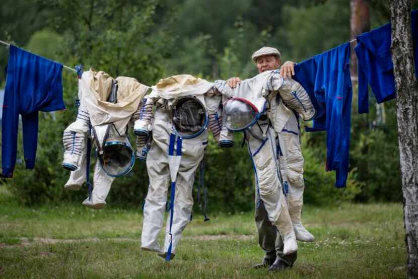 
Just another wash day: A worker at the Russian Space Training Center hung out the...