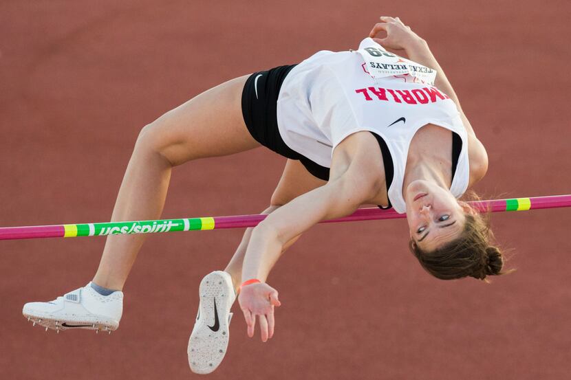 Houston Memorial's Claire Bryant participates in the High School Girls High Jump during the...