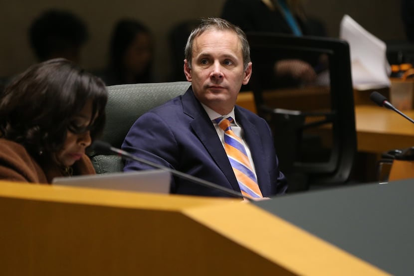 City councilmember Mark Clayton during a city council meeting at Dallas City Hall in Dallas...