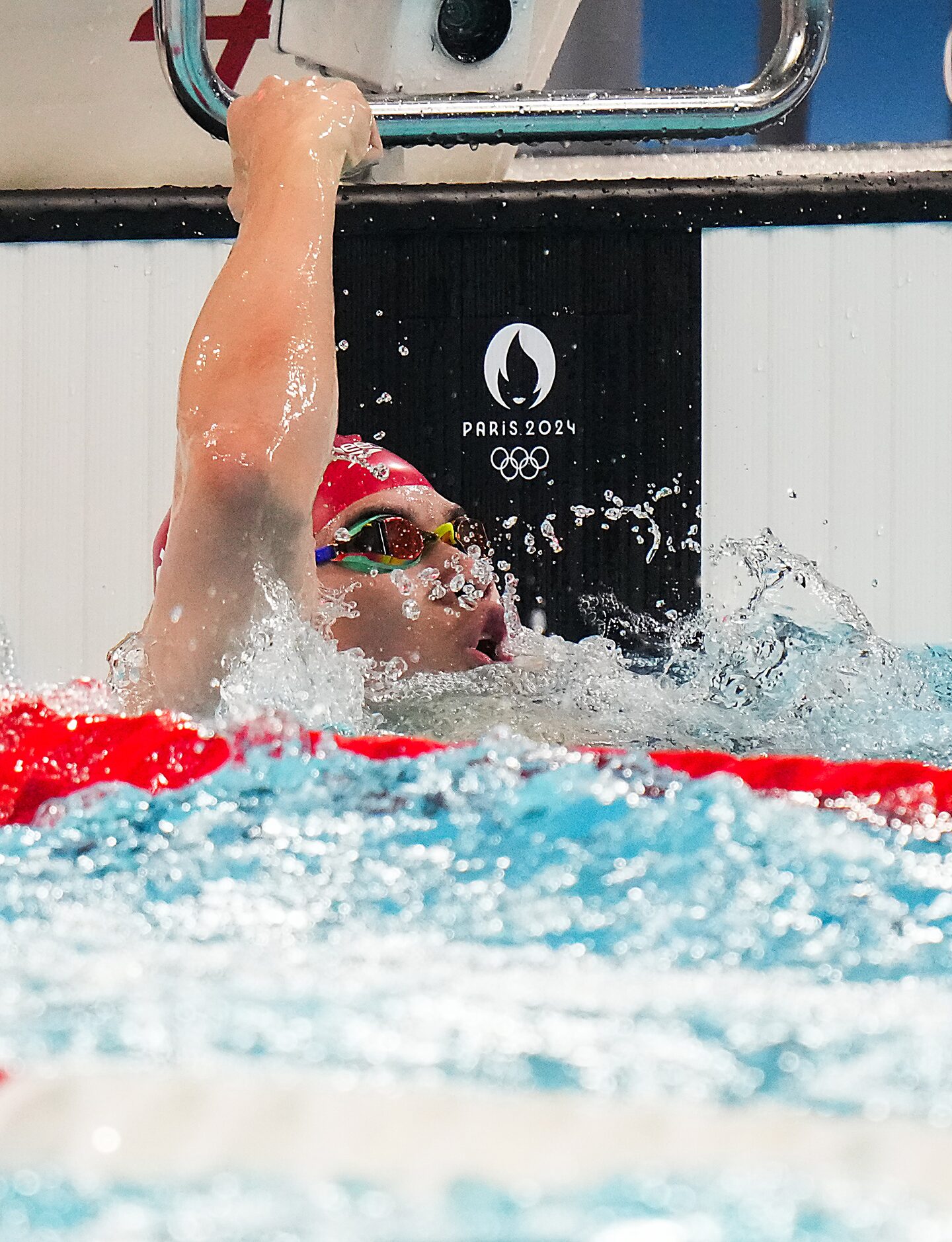 Pan Zhanle of China celebrates after winning the men’s 100-meter freestyle final at the 2024...