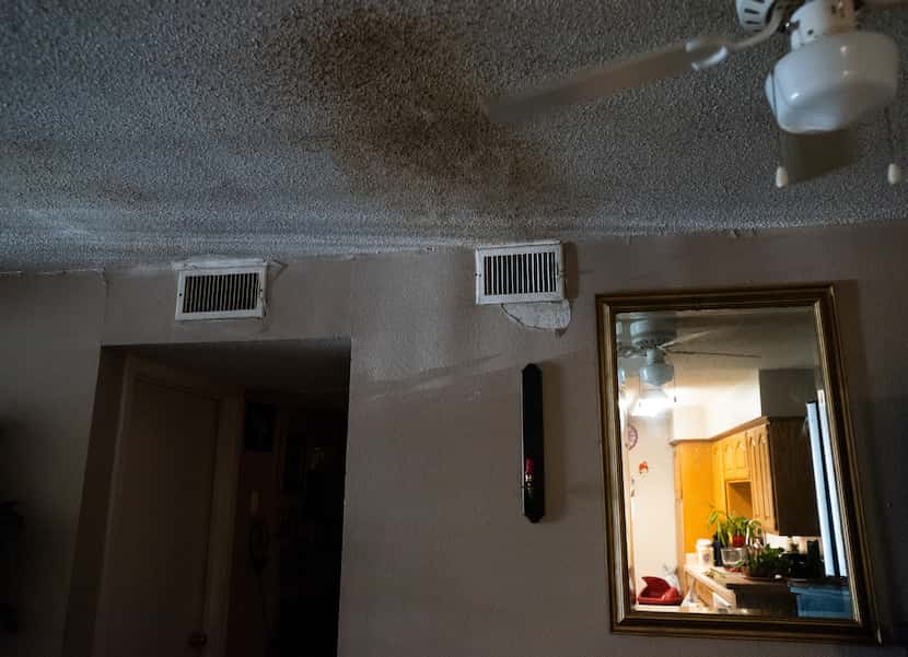 Mold damage on the ceiling from an air vent inside a unit at the Hillcrest Apartments in...